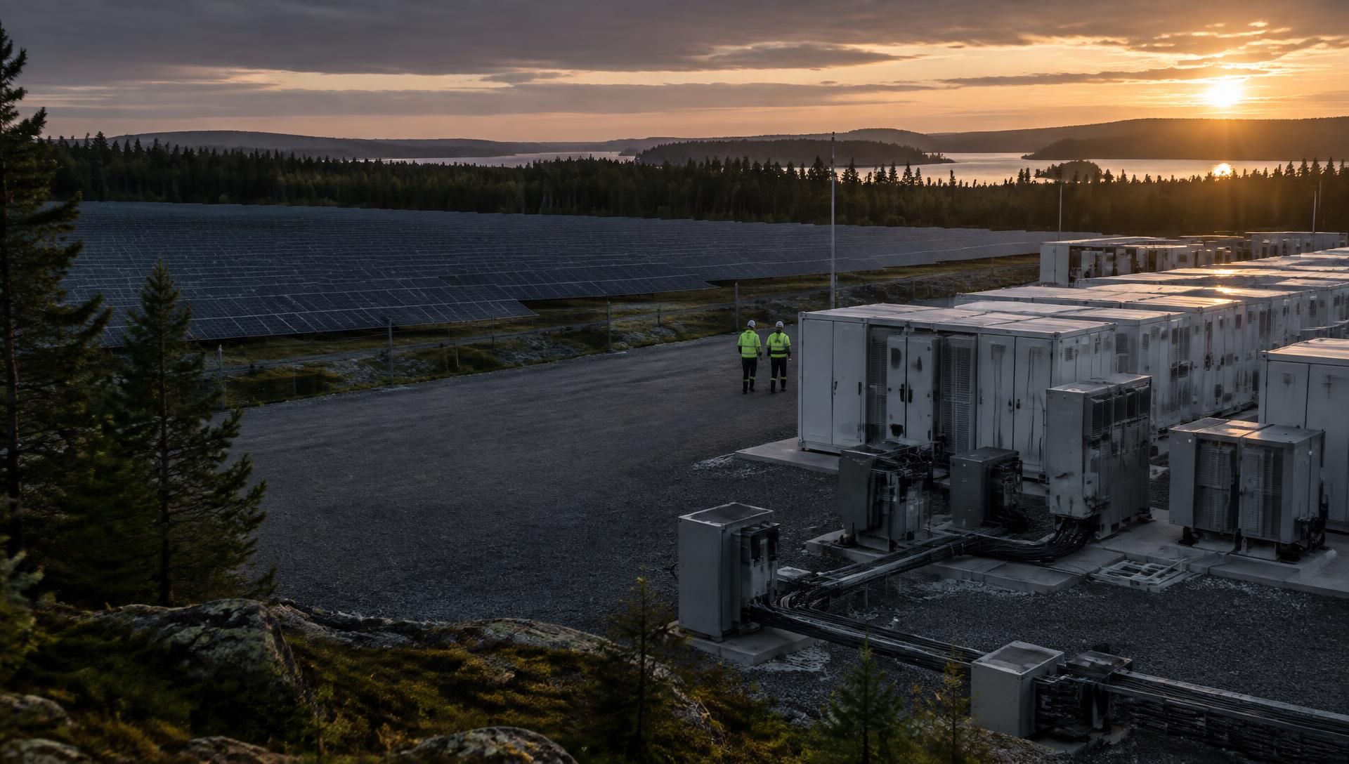 Tööstuslikud BESS-konteinerid, elektritaristu ja päikesepark Põhja-Euroopas
